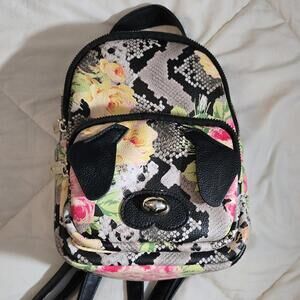 Betsey Johnson Maximalist Backpack Puppy Dog Mini Bag with Floral Print